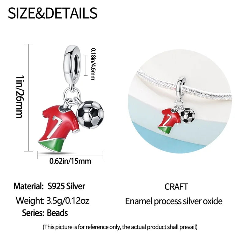 925 Sterling Silver Soccer Trophy Jersey Charm Beads – Fits 3mm Bracelets DIY Jewelry
