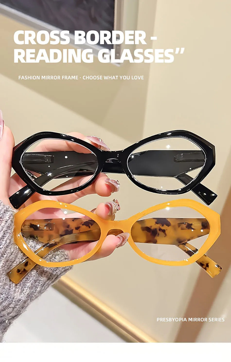New Elegant Polygon Reading Glasses – Blue Light Blocking Farsight Presbyopia Goggles +1.0 to +4.0