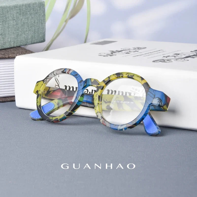 Guanhao Brand Men Reading Glasses – Vintage Round Frame Clear Eyewear | Thick Large Frame Presbyopia Glasses for Women & Elderly