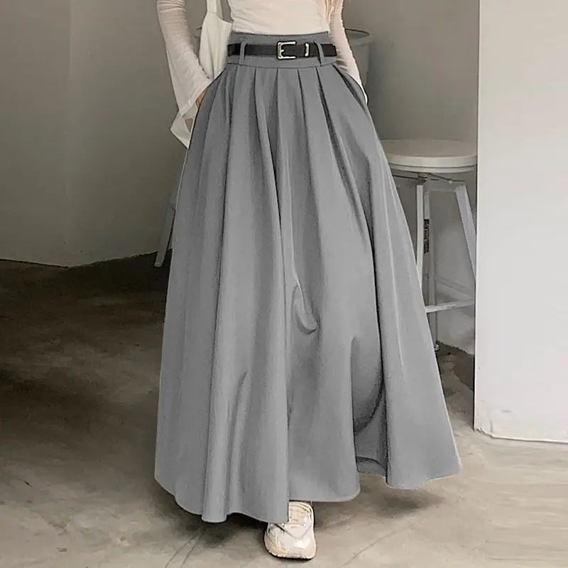 ZANZEA Women High Waist Pleated Swing Skirt – Vintage Korean Style Long Solid Skirt for Spring 2024