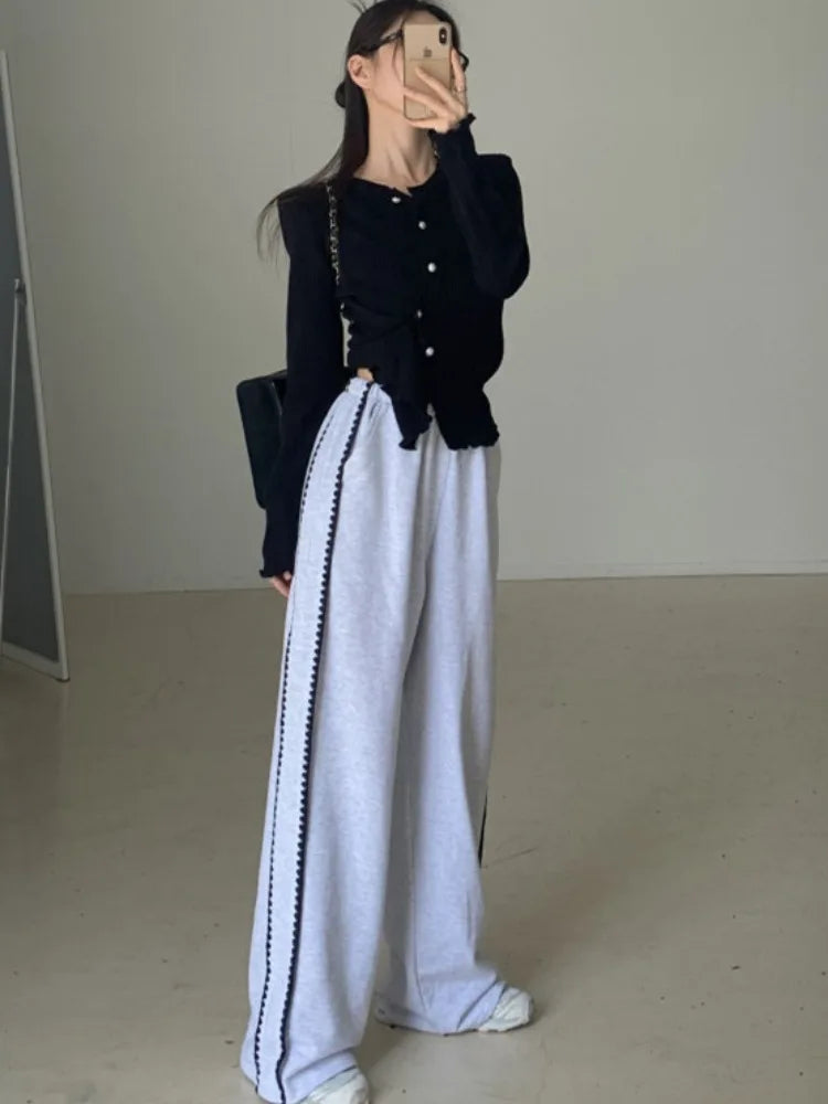 Chic Autumn Winter Loose Casual Pants – Color Block Side Stripe Floral Women Sweatpants Long Trousers