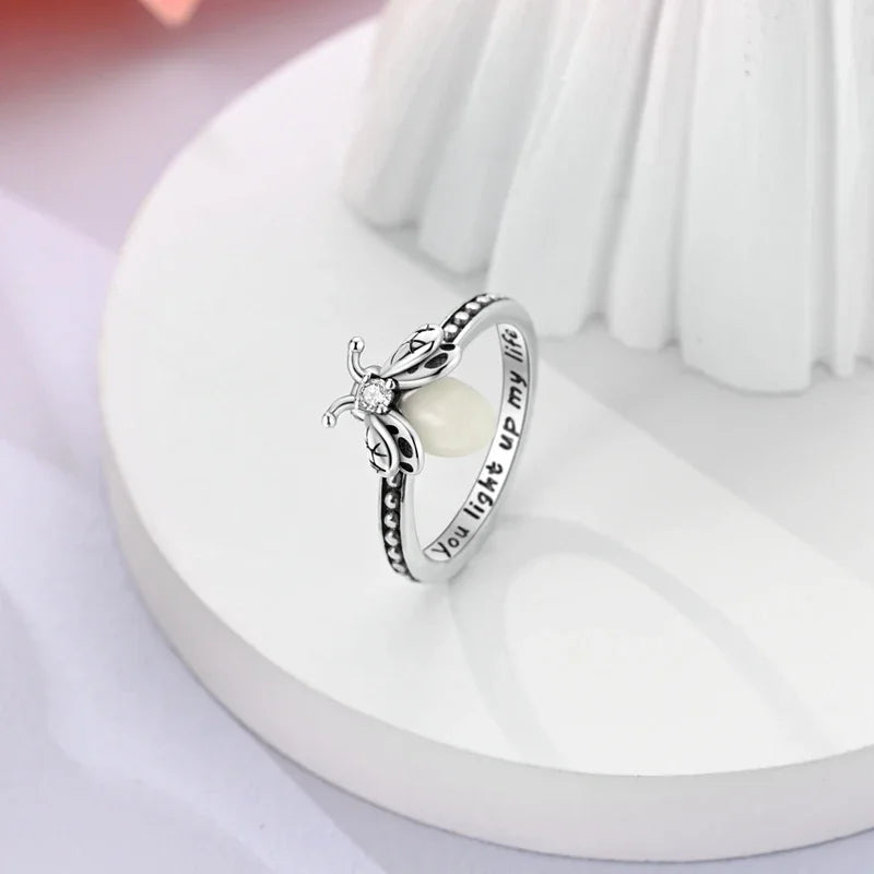 925 Sterling Silver Eternal Love Dewdrop Firefly Glow-in-the-Dark Ring for Women | Fashion Engagement & Wedding Jewelry