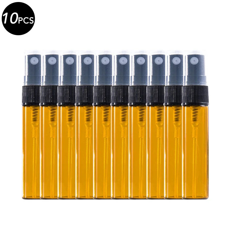 5/10PCS Mini Glass Perfume Bottles – 3ML / 5ML / 10ML Travel Toner & Cosmetic Dispenser | Tea-Colored Graduated Bottles
