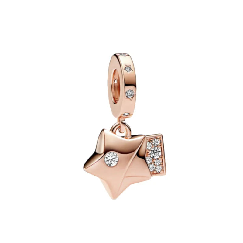 Hot Selling Rose Gold Firefly & Key Pendant Bead | 925 Sterling Silver Charm for Original European Bracelet