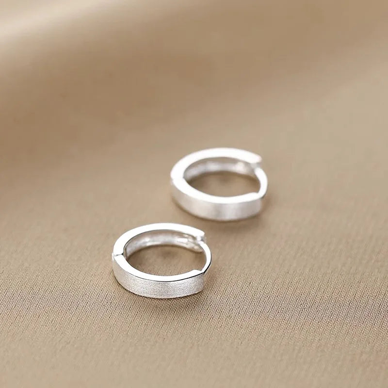 New 925 Sterling Silver Hoop Earrings – Matte Circle Geometric Punk Clip Earrings for Women & Girls
