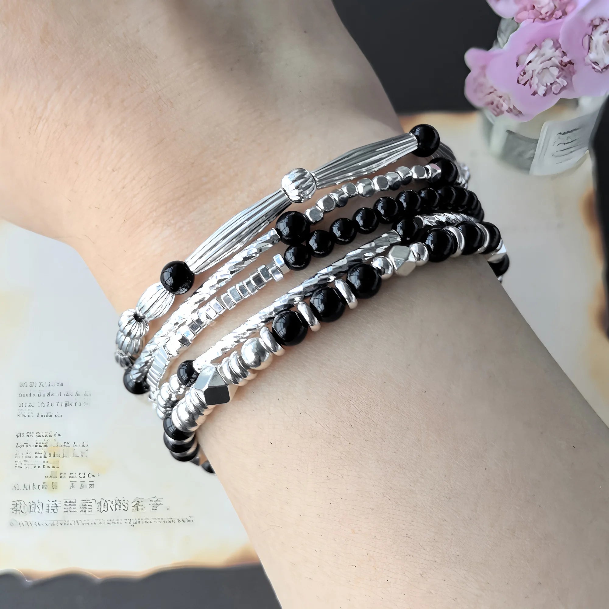 VENTFILLE 925 Sterling Silver Red Agate Bracelet | Flower Pendant Lucky Bead | Original Jewelry Gift for Women