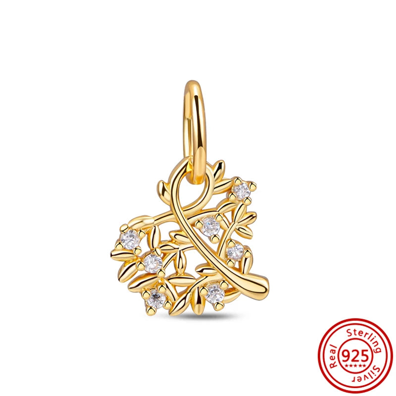 925 Silver Golden Bees & Yellow Roses Dangle Charm | Fit Original Bracelet Jewelry Gift