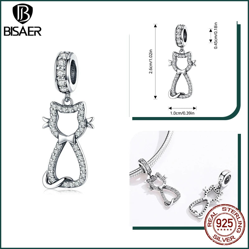 BISAER 925 Sterling Silver Dog Charm | Cute Dachshund Pet Bead Pendant for Women’s DIY Bracelet Jewelry