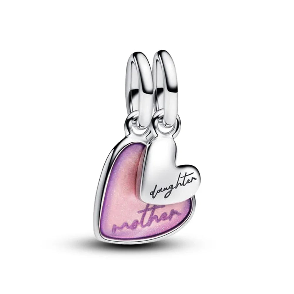 Romantic Pink Flowers 925 Sterling Silver Charms | Bag Lipstick Heart Bow Rose Bead Fit Original Bracelet DIY Jewelry Gift