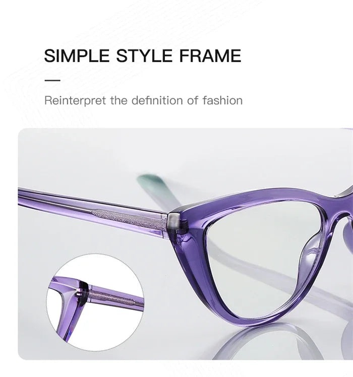 Blue Light Blocking Nearsighted Glasses – Cat Eye Spring Leg Prescription Spectacles for Women (-0.5 to -6.0)