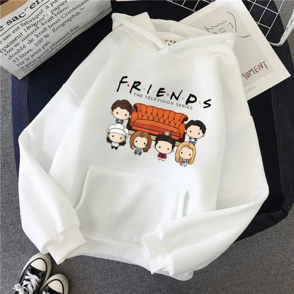 Friends TV Show Hoodie for Women – Funny Cartoon Graphic Ullzang Vintage Anime Sweatshirt 90s