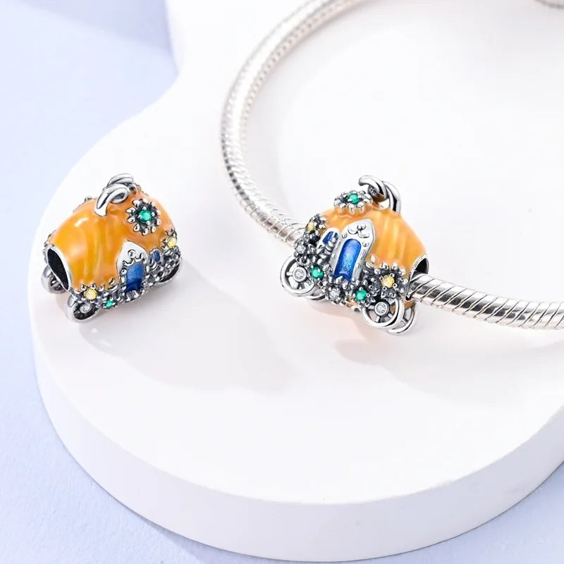 925 Sterling Silver Squirrel & Maple Leaf Charm | Shiny Zircon Autumn Beads Fit Pandora Bracelet DIY Jewelry