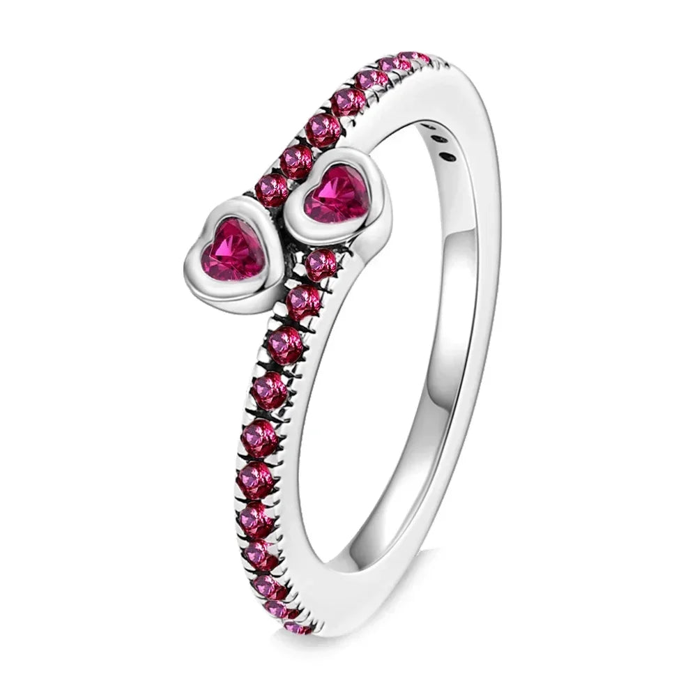 925 Sterling Silver Double Heart, Bow & Starfish Crown Rings | Women’s Moon Ring Fine Jewelry Wedding & Valentine Gift