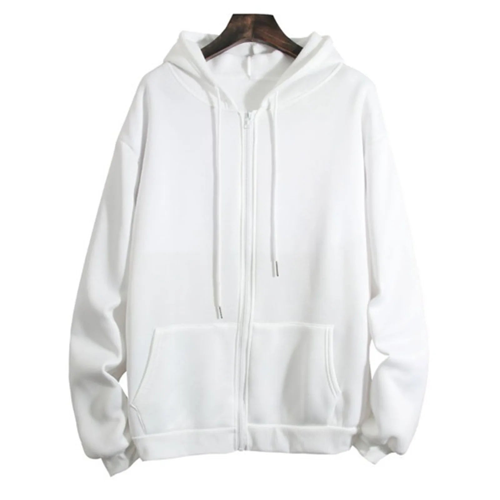 Spring Autumn Women Solid Color Hooded Sweatshirt Coat | Zipper Pocket Hoodie Jacket | Casual Outerwear Femme