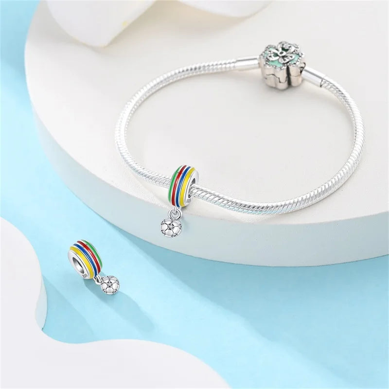 925 Sterling Silver Soccer Trophy Jersey Charm Beads – Fits 3mm Bracelets DIY Jewelry