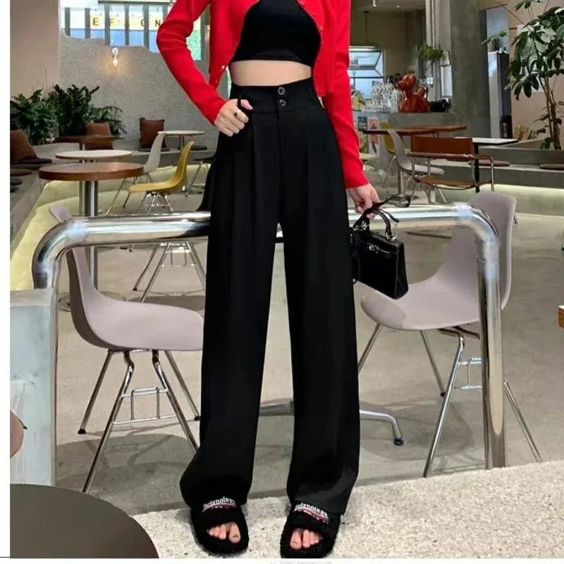 Elegant Wide Leg Pants | Women’s Korean Style High Waist Black Baggy Trousers