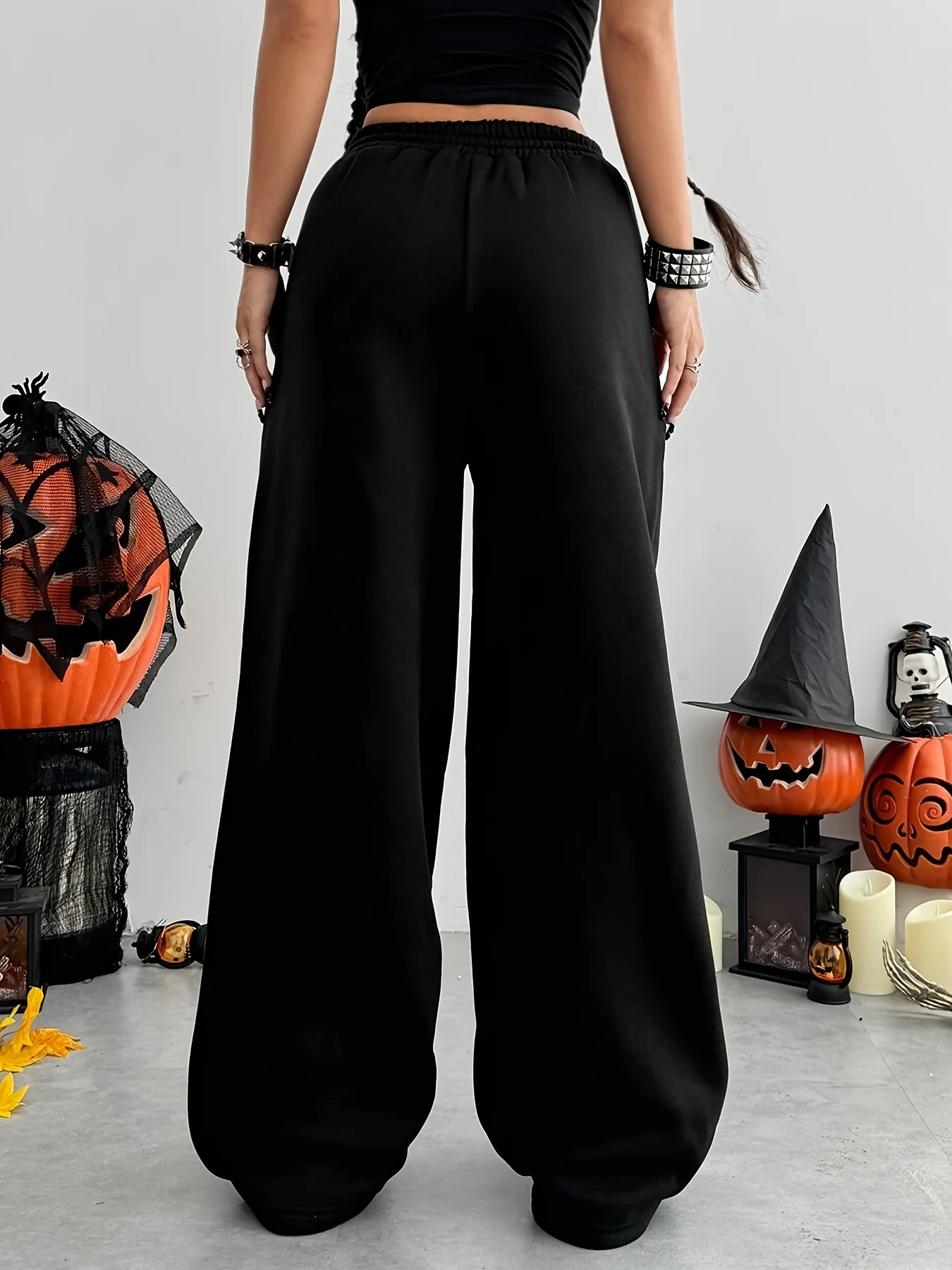 Women’s Casual Wide-Leg Joggers – Elastic Waist Pockets Stretchy Comfort Pants