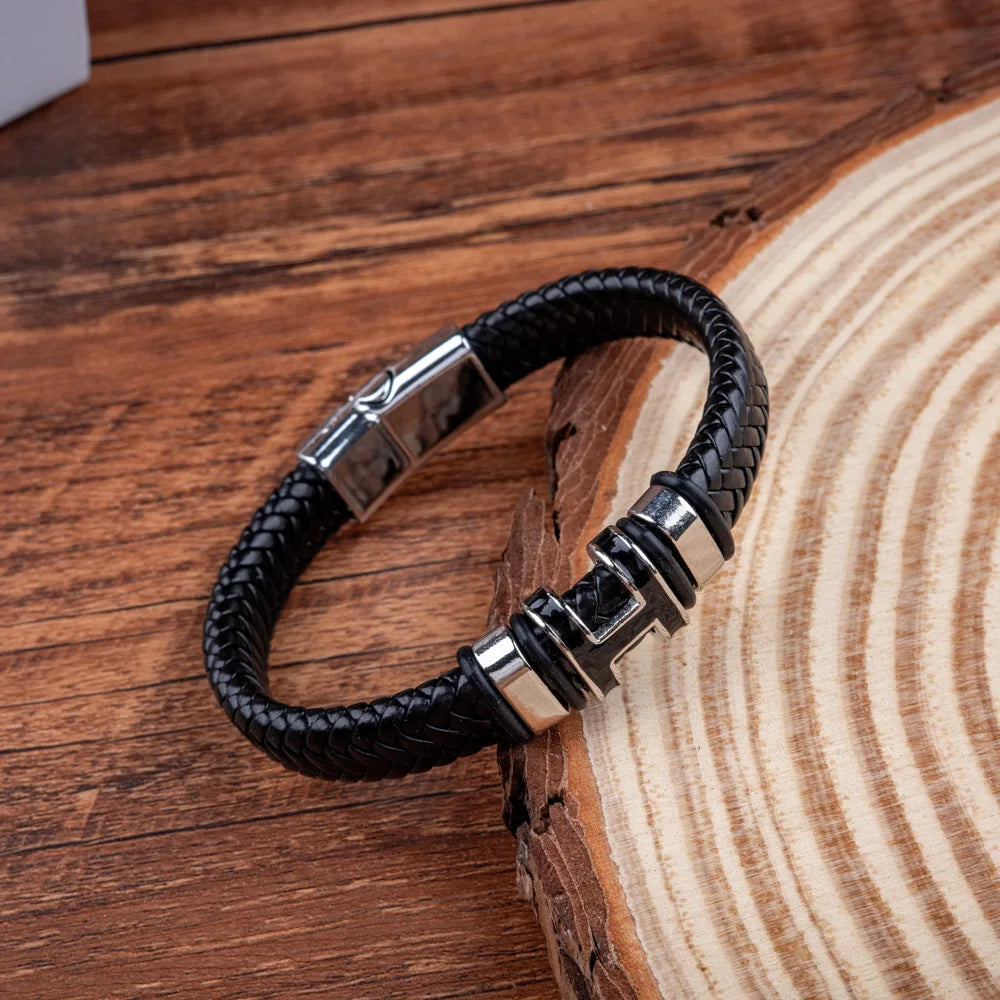 Men's Letter H Bracelet with Magnetic Clasp Trendy Initial Jewelry