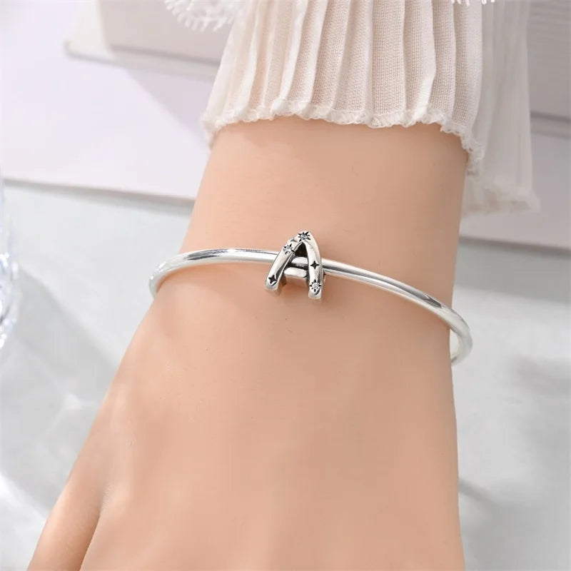 Classic 925 Sterling Silver A–Z Alphabet Charms | Letter Beads with Stars Fit Original Bracelet DIY Jewelry for Women