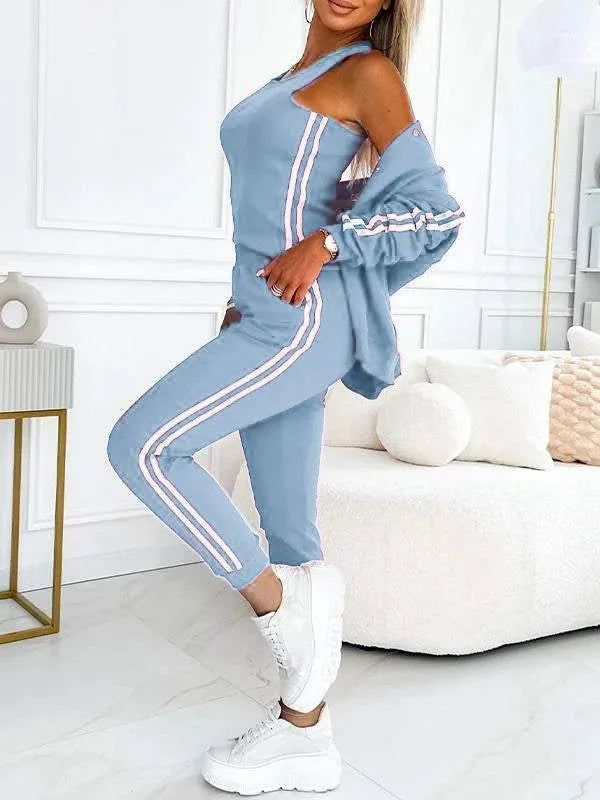 Autumn Women’s 3-Piece Suit 🍂 Striped Tracksuit Jacket + Tank + Pants ✨
