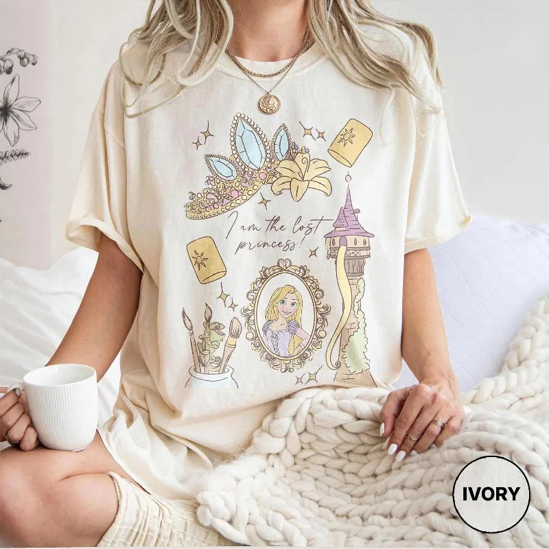 2025-26 Women’s Disney Moana & Rapunzel Printed T-Shirt – Retro Loose 100% Cotton Breathable Tee