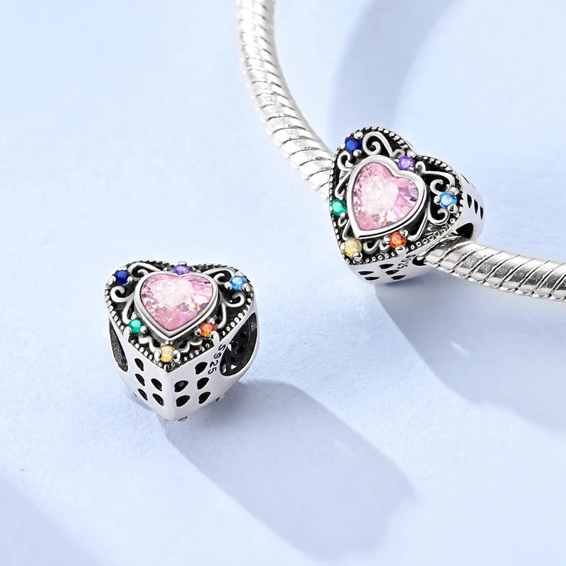 925 Sterling Silver Love Heart Zircon Pendant | Sparkling Beads Fit Original Bracelet & Necklace DIY Jewelry Gift for Women