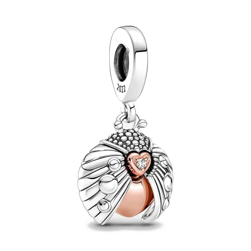 Hot Selling Rose Gold Firefly & Key Pendant Bead | 925 Sterling Silver Charm for Original European Bracelet