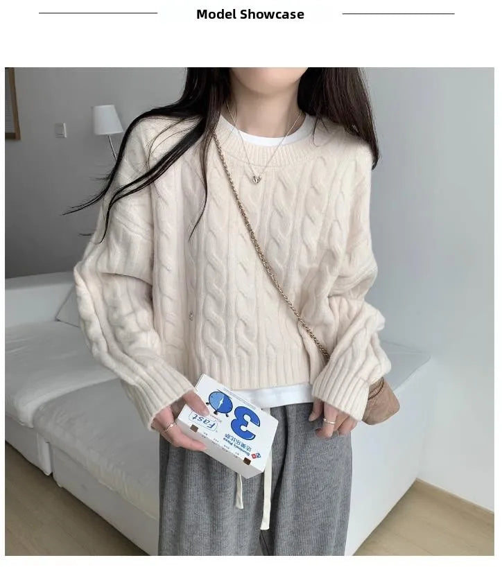 Soft Knit Sweater Women’s Top – Lazy Sleeve Inner Wear | Autumn Winter New Arrival Twist Cotton Long Sleeve Round Neck