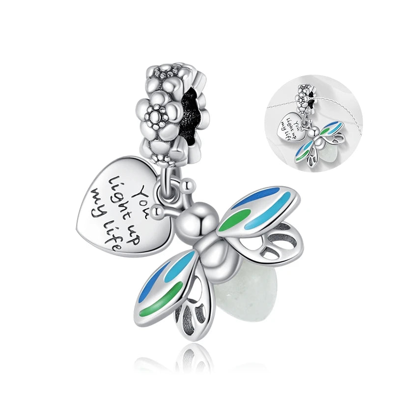 925 Sterling Silver Glow-In-The-Dark Firefly Charm | Fits 3mm Original Bracelet Women’s DIY Jewelry