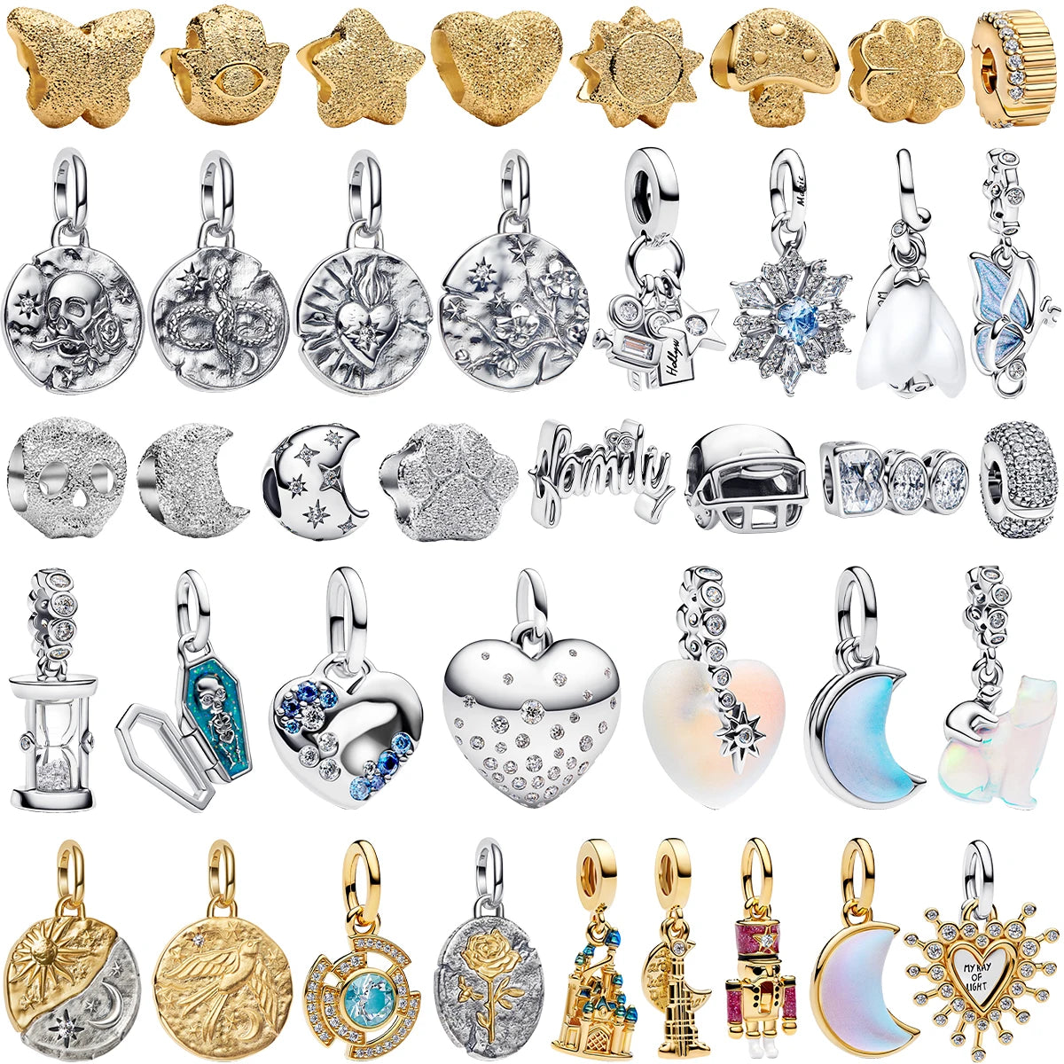 925 Sterling Silver Golden Charms – Horse, Lion, Castle Beads for Bracelet & Necklace DIY Jewelry