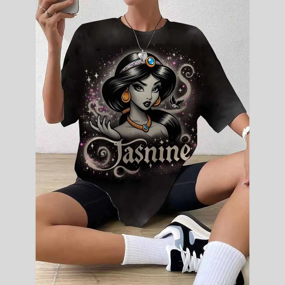 Women’s 2025 Trend Top – 3D Disney Princess Print T-Shirt / Blouse Fashionable Summer 👗✨