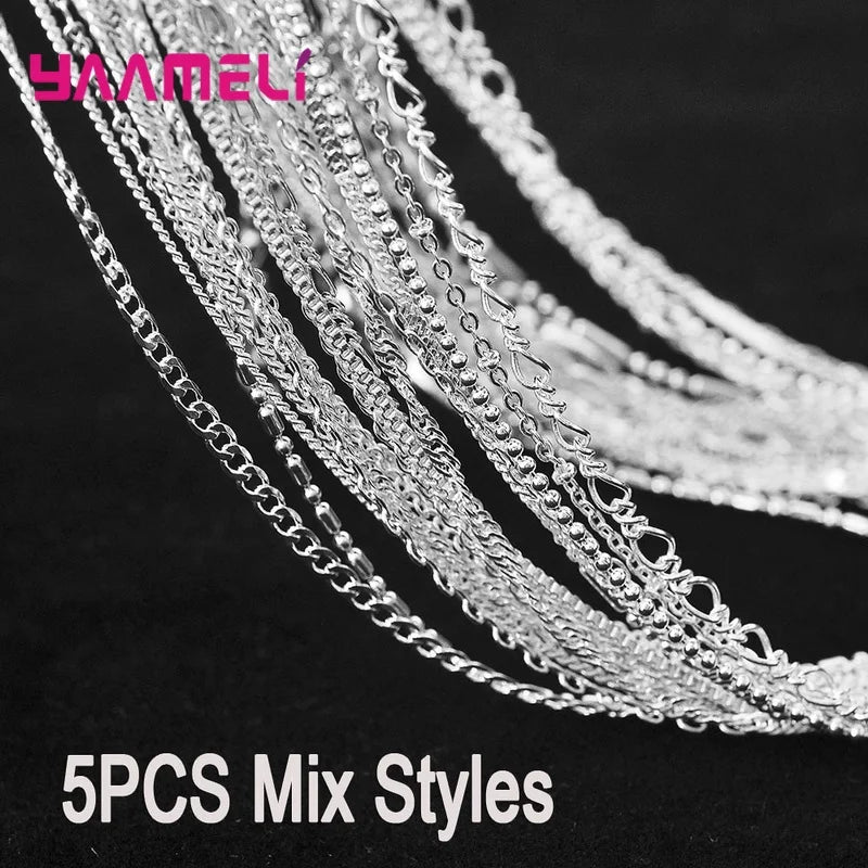 5PCS Authentic 925 Sterling Silver Chain Necklaces | Solid Silver Chains with Lobster Clasps for Men & Women 16–30 Inch