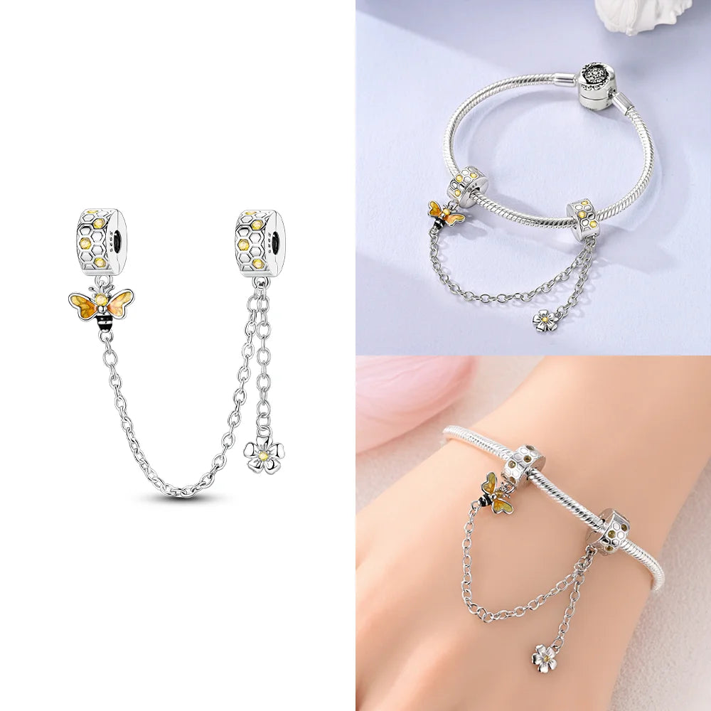 925 Sterling Silver Gold Butterfly Maple Leaf Heart Charms | Fit Original Bracelet Women DIY Jewelry Gift