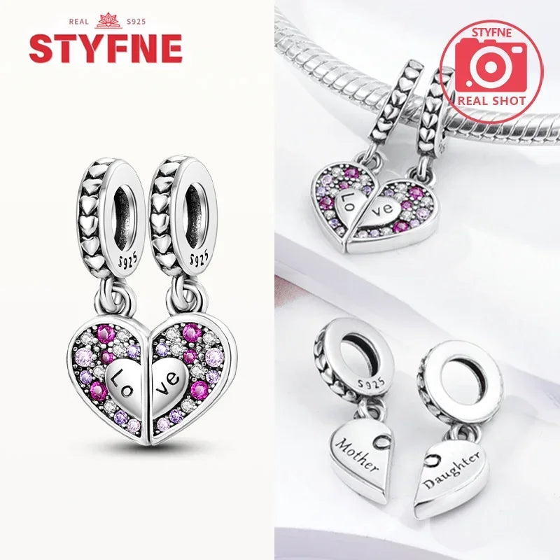 S925 Silver Forever Love Family Sister Heart Charm – Fit Original Bracelet DIY Jewelry Gift for Women & Friends