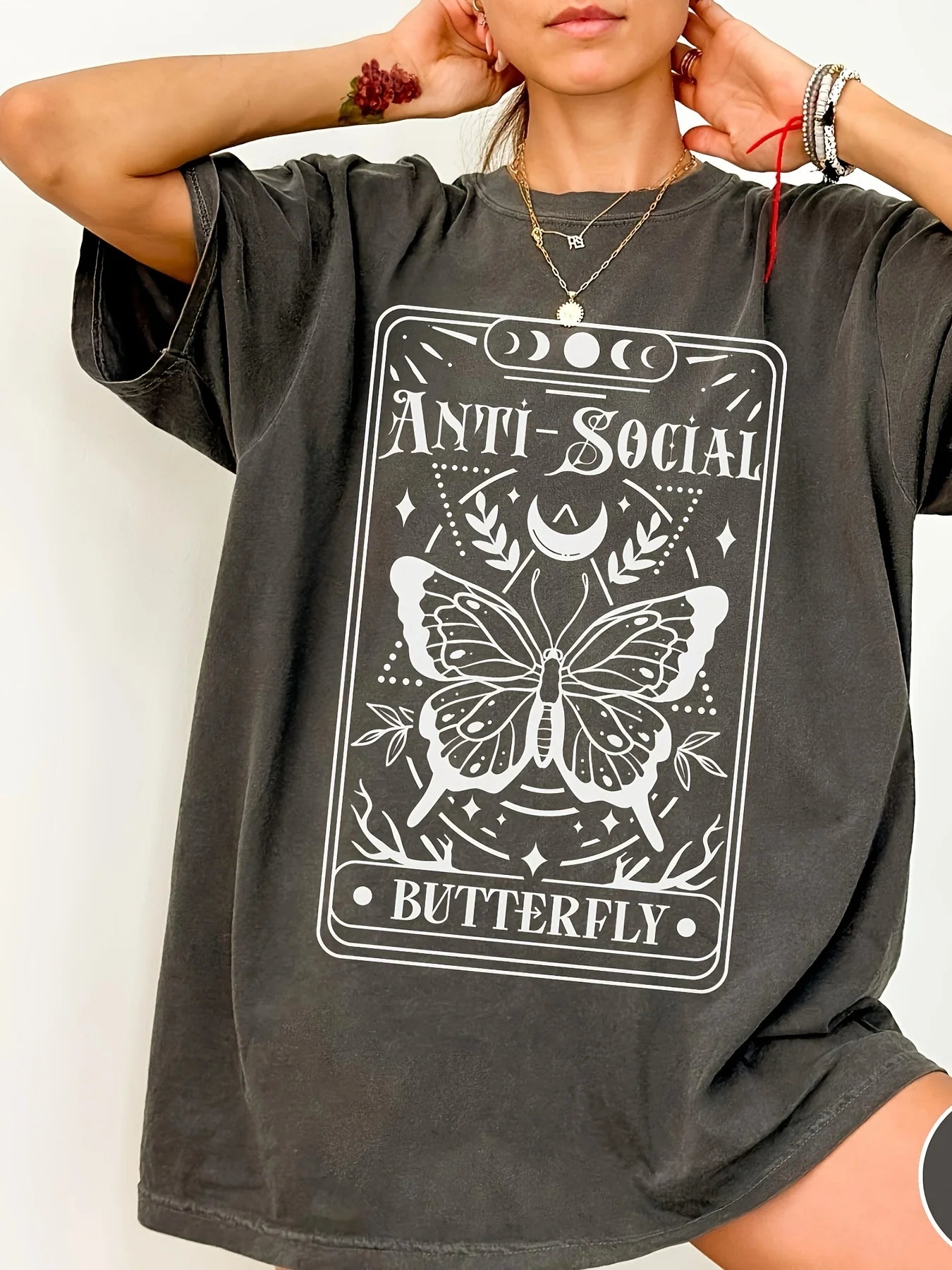 Plus Size Butterfly Tarot T-Shirt 🦋 Cotton Oversized Streetwear Top ✨