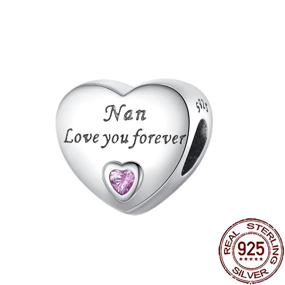 2025 New 925 Sterling Silver Family Love Heart Charm Beads | Sister, Daughter & Mother Pendant for Bracelets & DIY Jewelry