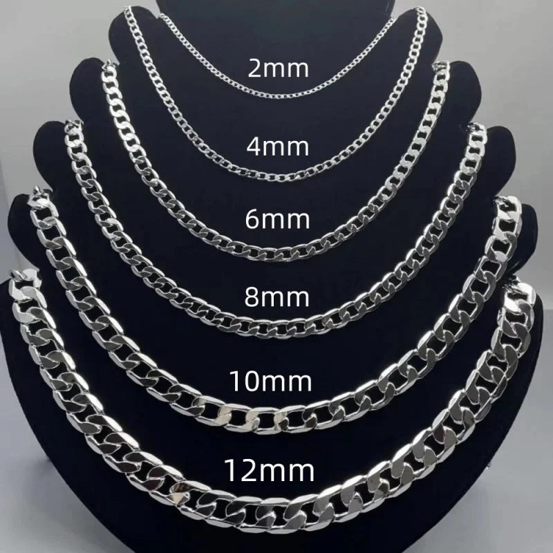 Men's 925 Sterling Silver Face Chain Necklace – 2/4/6/8/10/12MM, 40-75cm, Lobster Clasp, Unisex Engagement Jewelry Gift