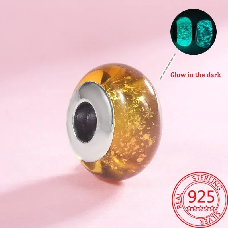 2025 Classic 925 Sterling Silver Colored Flower & Leaf Murano Glass Charm Beads | DIY Bracelet
