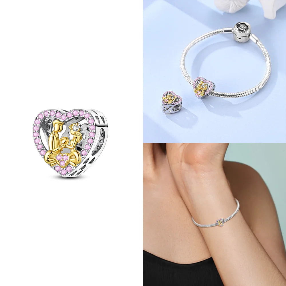 925 Sterling Silver Gold Butterfly Maple Leaf Heart Charms | Fit Original Bracelet Women DIY Jewelry Gift