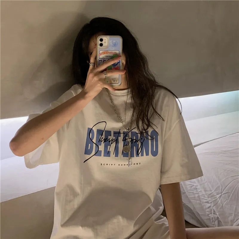 Oversized American Street Style T-Shirt for Women | Retro Loose Cotton Casual Top