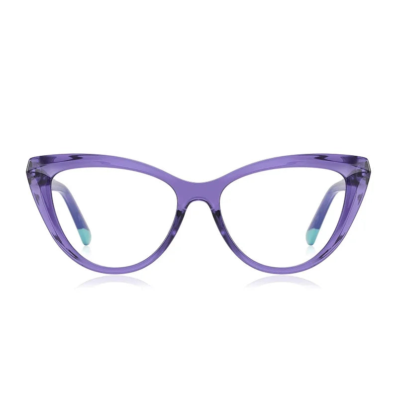 Blue Light Blocking Nearsighted Glasses – Cat Eye Spring Leg Prescription Spectacles for Women (-0.5 to -6.0)