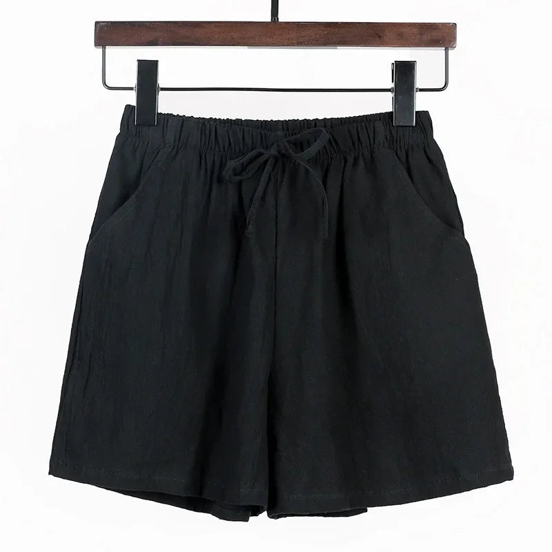 ☀️ Cotton Linen Women's Sport Shorts 🩳 Summer High Waist Solid Black Shorts 👖 Fashion Plus Size Casual Short Pants