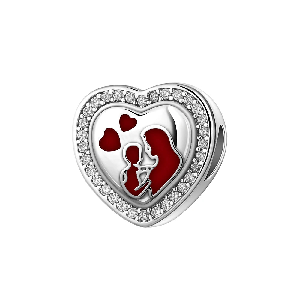 925 Sterling Silver Monkey, Dog Paw & Heart Mom Charm | Fits Original European Bracelet DIY Jewelry Gift