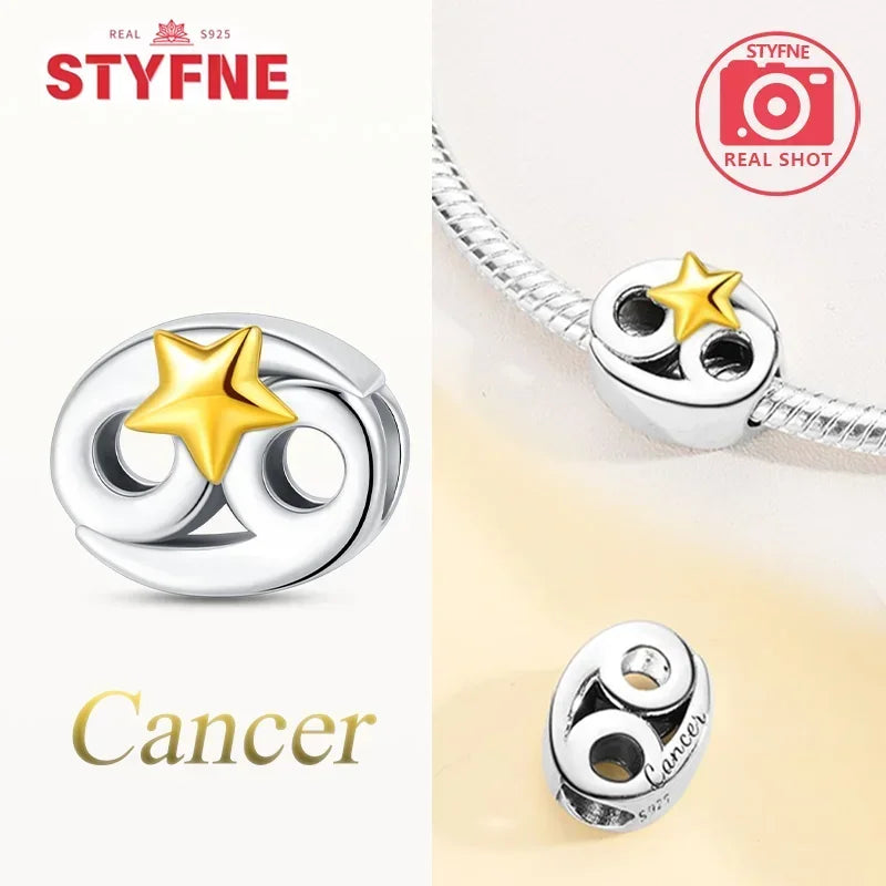 925 Silver Plated Twelve Constellations Charms Star Beads for Bracelet DIY Jewelry