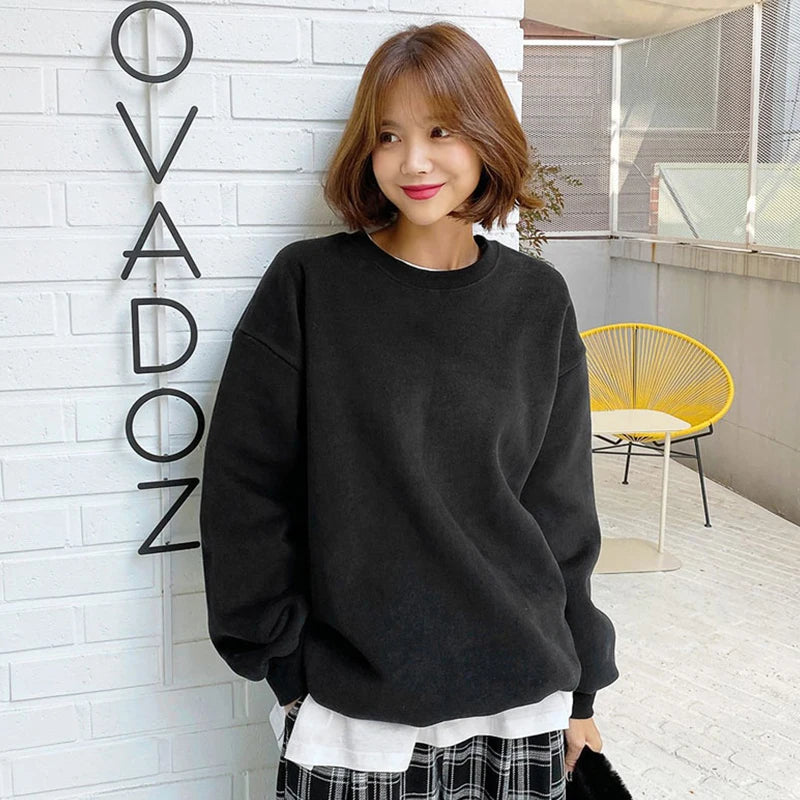 Women’s Solid Sweatshirt | Casual Warm Hoodie | Loose Fleece Crewneck Pullover Top for Autumn & Winter