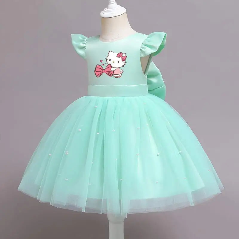 Hello Kitty Girls Lace Tulle Tutu Dress – Sleeveless Princess Wedding & Party Gown for Kids