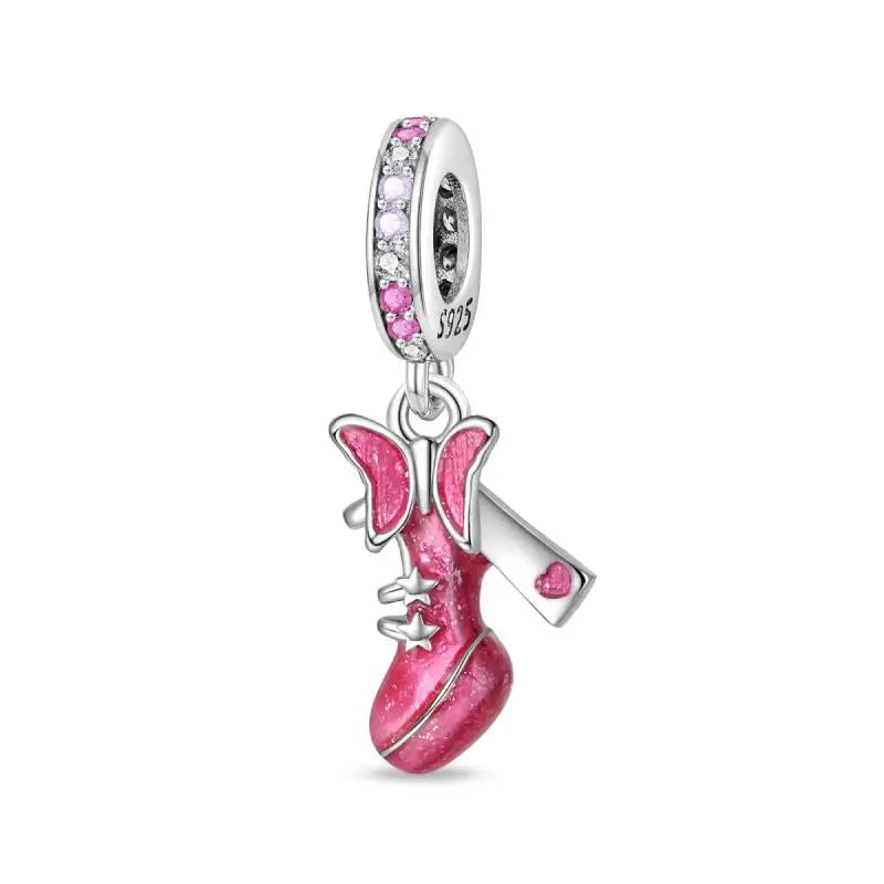 925 Silver Plated Magic Mirror Princess Angel Pink Charm Beads | Fits Original Pan 925 Bracelet | Exquisite DIY Jewelry