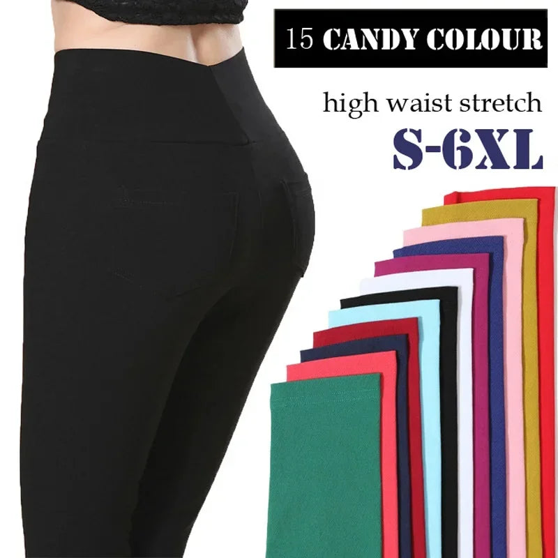 Women’s Winter Pants – Candy Color High Waist Skinny Elastic Trousers | S-6XL Pencil Pants Fashion 15 Colors