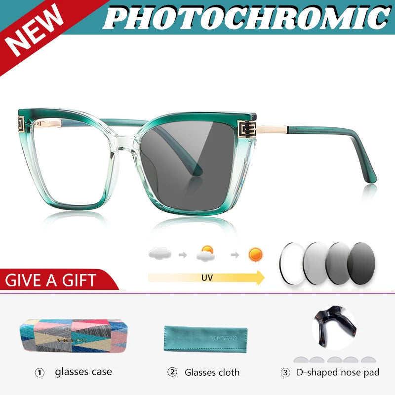 GENEVIEVE Personalized Large Frame Square Anti-Blue Light Reading Glasses – Women’s Photochromic Custom Prescription Eyewear