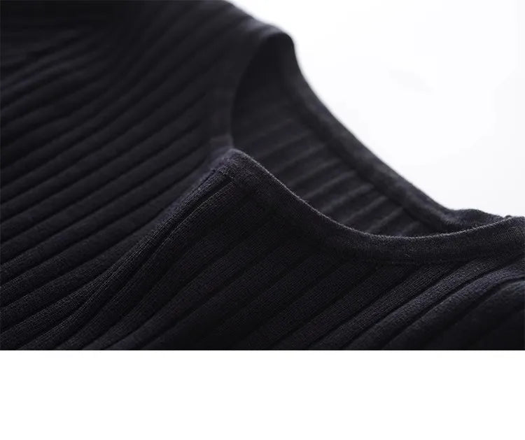 Elegant Knitted Midi Dress for Women – Knee-Length Base Layer Dress, Autumn Winter Polyester One-Step Skirt